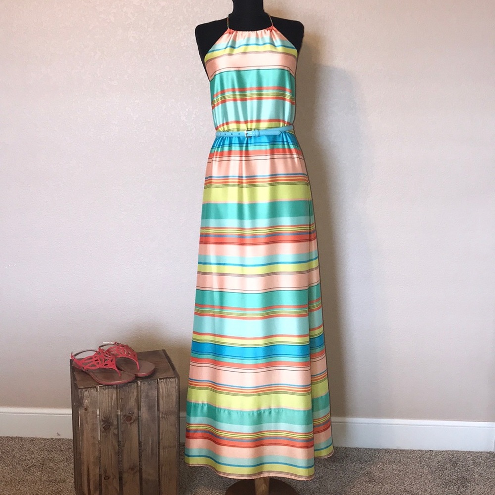Ann Taylor Striped Halter Maxi Dress Sz 4
